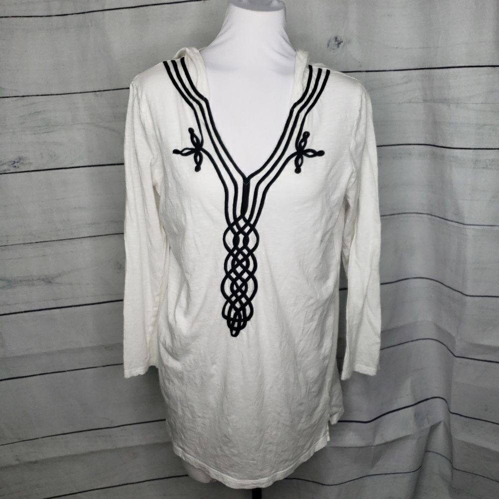 soft joie white hooded boho lightweight top Med